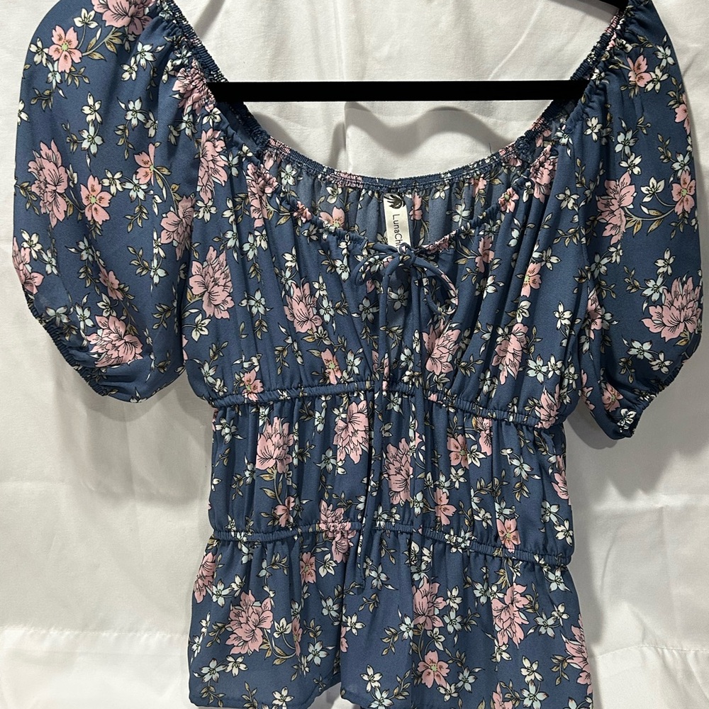 Floral Blue and Pink Women's Top